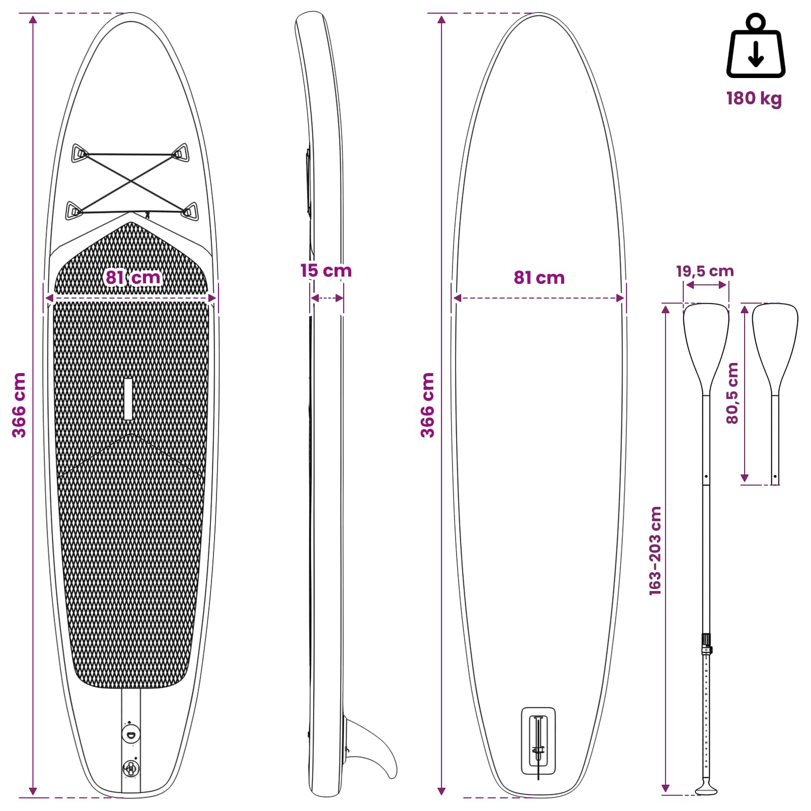 SUP Board met zitplaats 2-in-1 POSEIDON 366 x 81 x 15 cm Groen