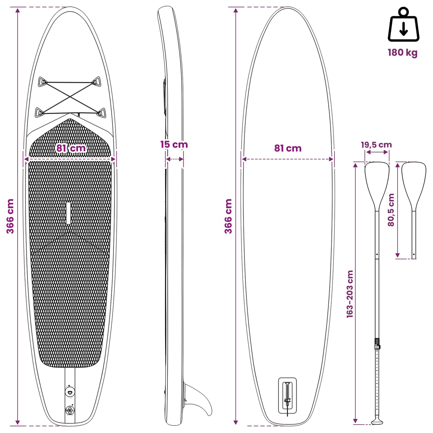 SUP Board met zitplaats 2-in-1 TRITON 366 x 81 x 15 cm Blauw