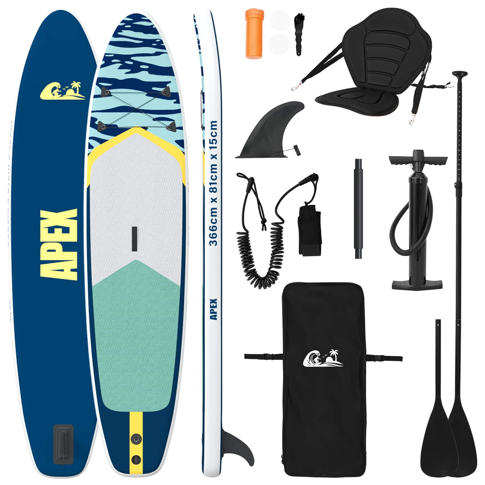 SUP Board met zitplaats 2-in-1 APEX 366 x 81 x 15 cm Blauw voor