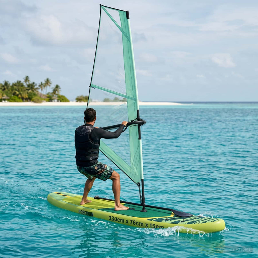 Opblaasbaar SUP Board met Zeil POSEIDON 330 x 76 x 15 cm Groen