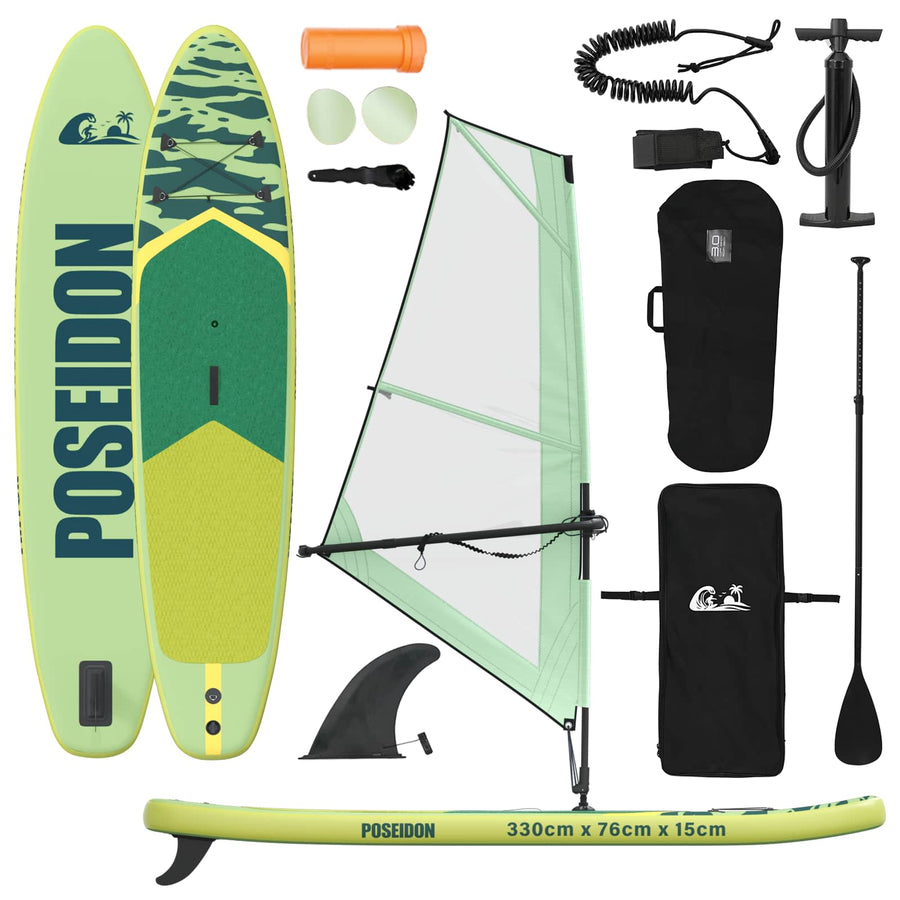 Opblaasbaar SUP Board met Zeil POSEIDON 330 x 76 x 15 cm Groen