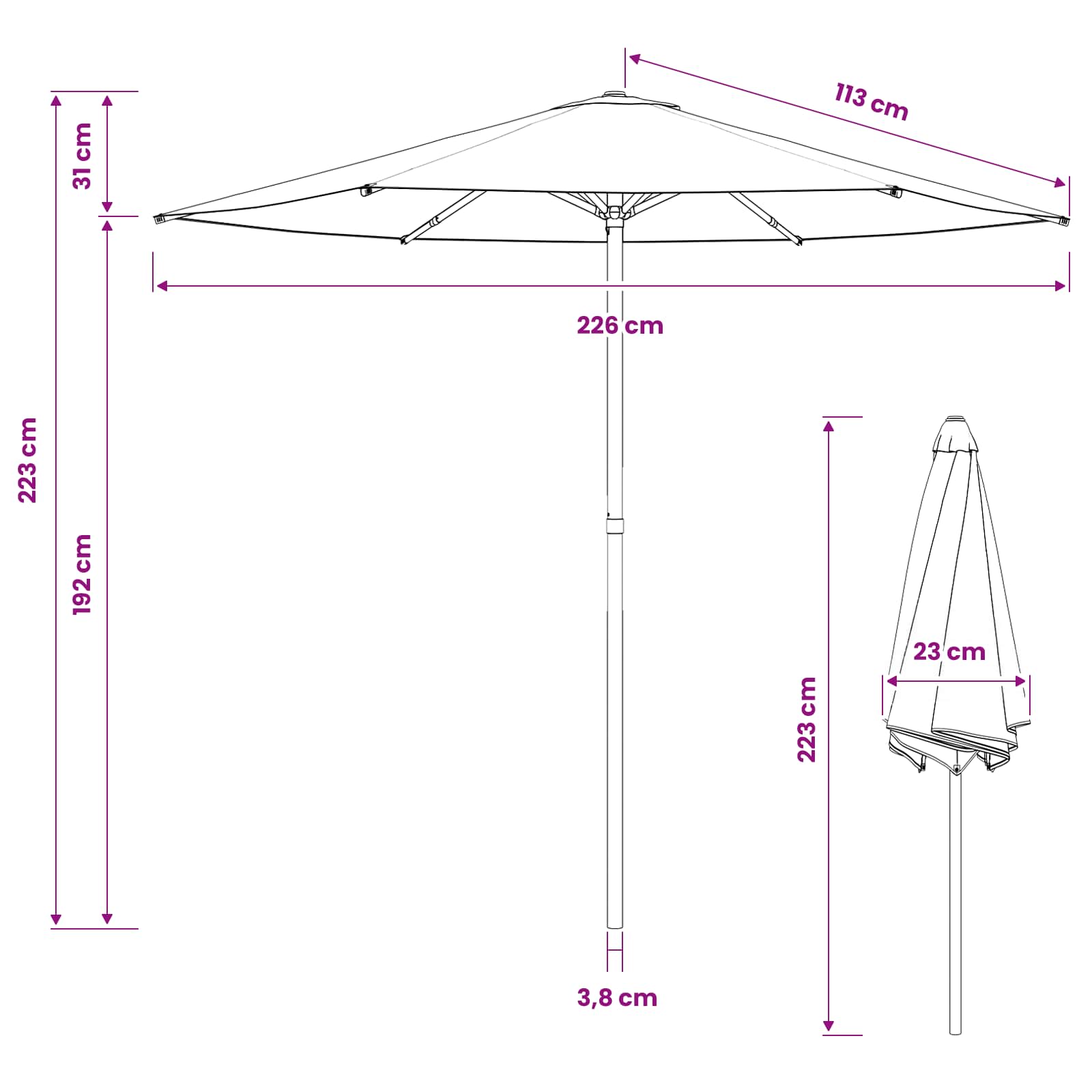 Tuinparasol 230 x 230 cm Polyester Rechthoekig Zwart