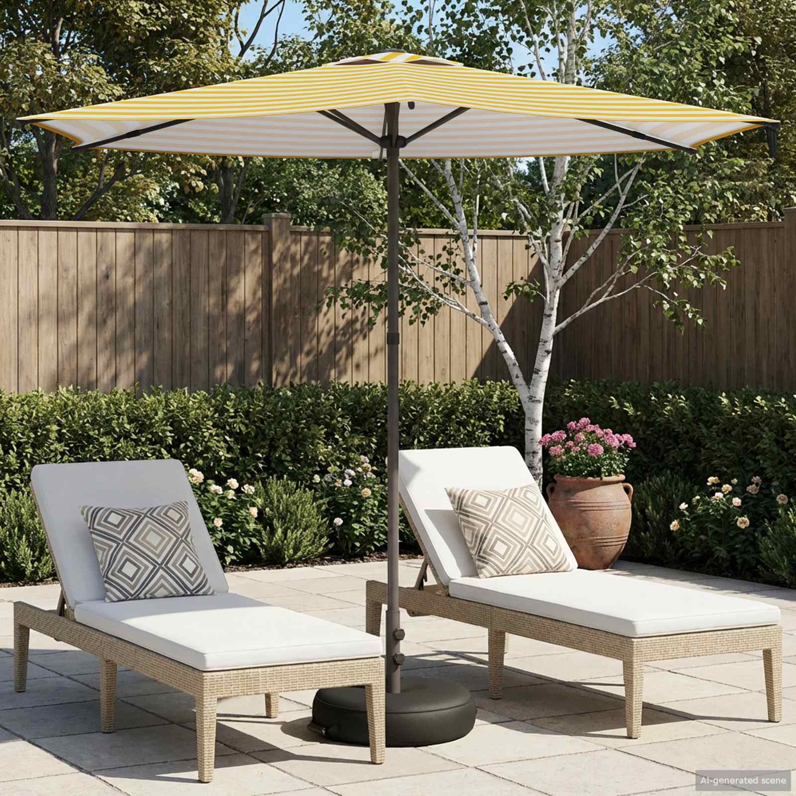 Tuinparasol 270 x 270 cm Polyester Rechthoekig Geel en Wit