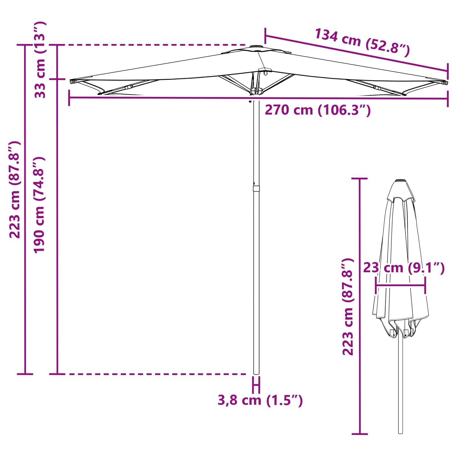Tuinparasol 270 x 270 cm Polyester Rechthoekig Geel en Wit