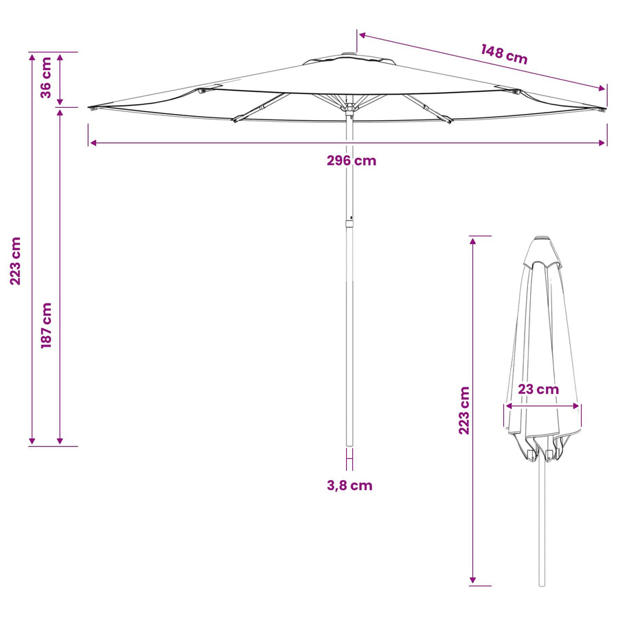 Tuinparasol 300 x 300 cm Polyester Rechthoekig Antracietkleurig