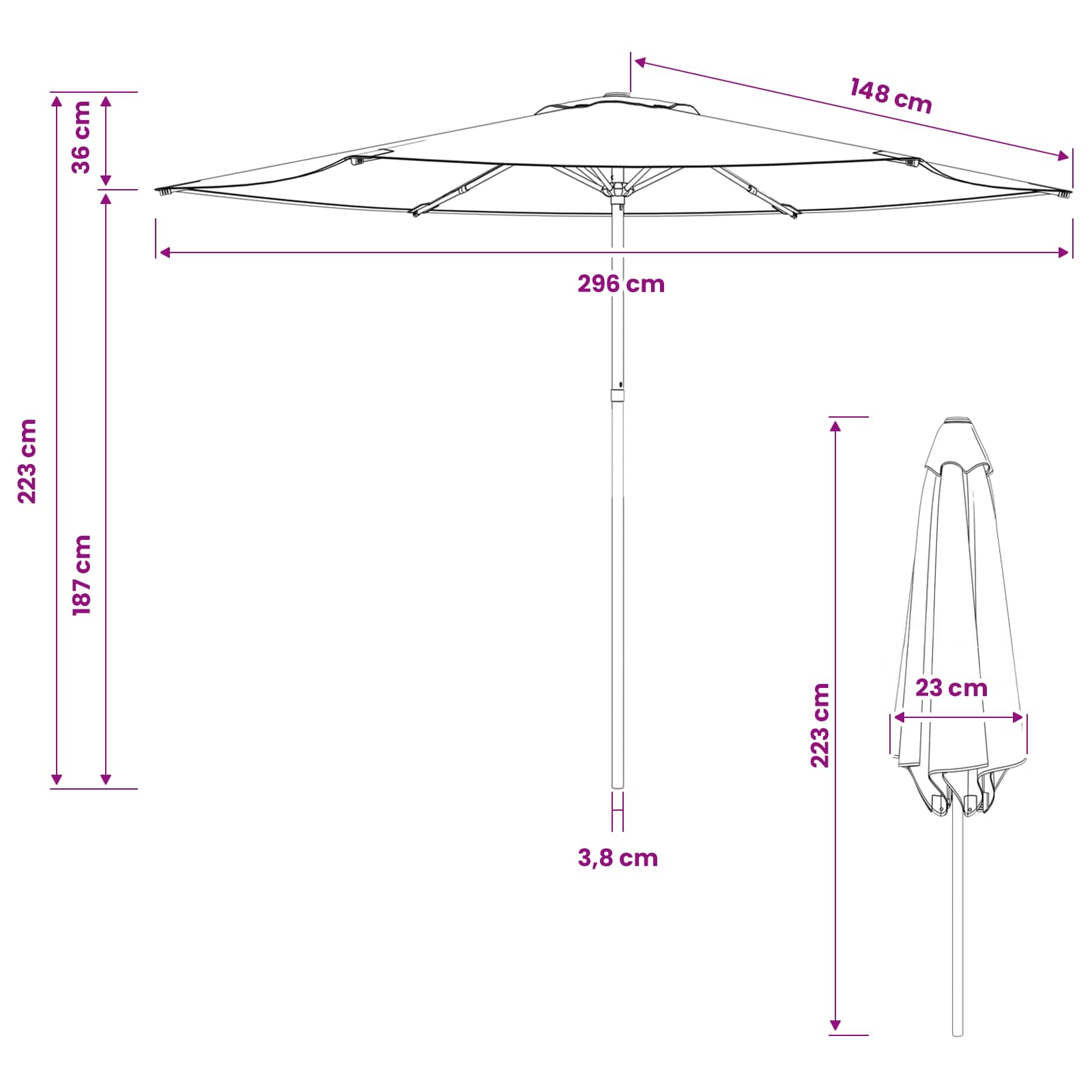 Tuinparasol 300 x 300 cm Polyester Rechthoekig Bordeaux Rood