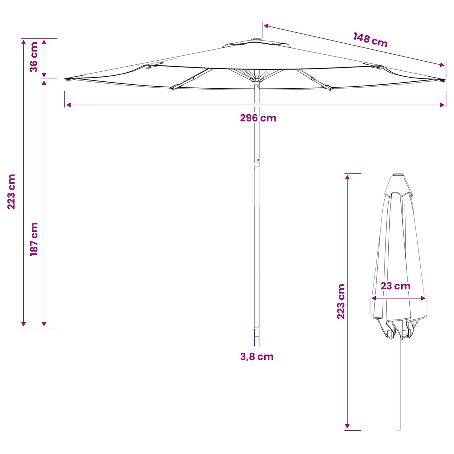 Tuinparasol 300 x 300 cm Polyester Rechthoekig Zwart en Wit