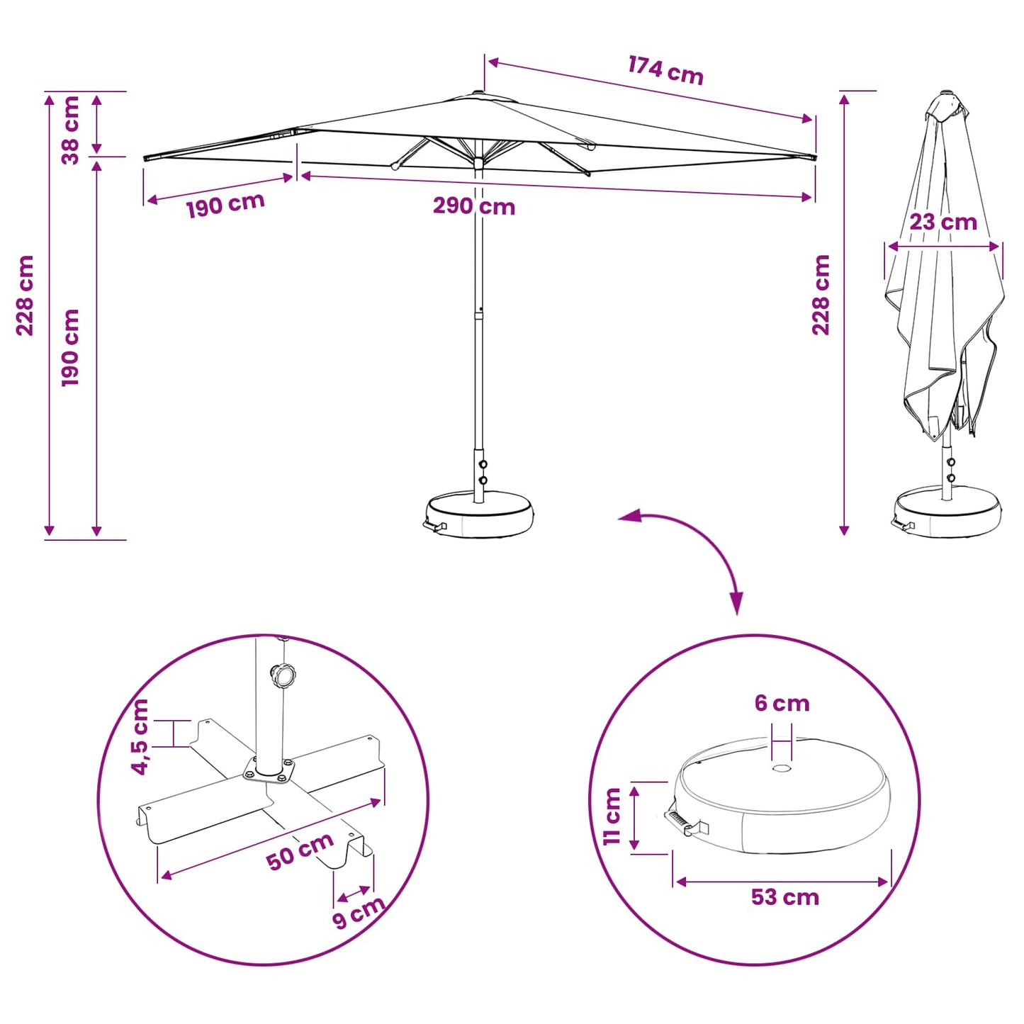 Tuinparasol 200 x 300 cm Polyester Rechthoekig Crèmekleurig