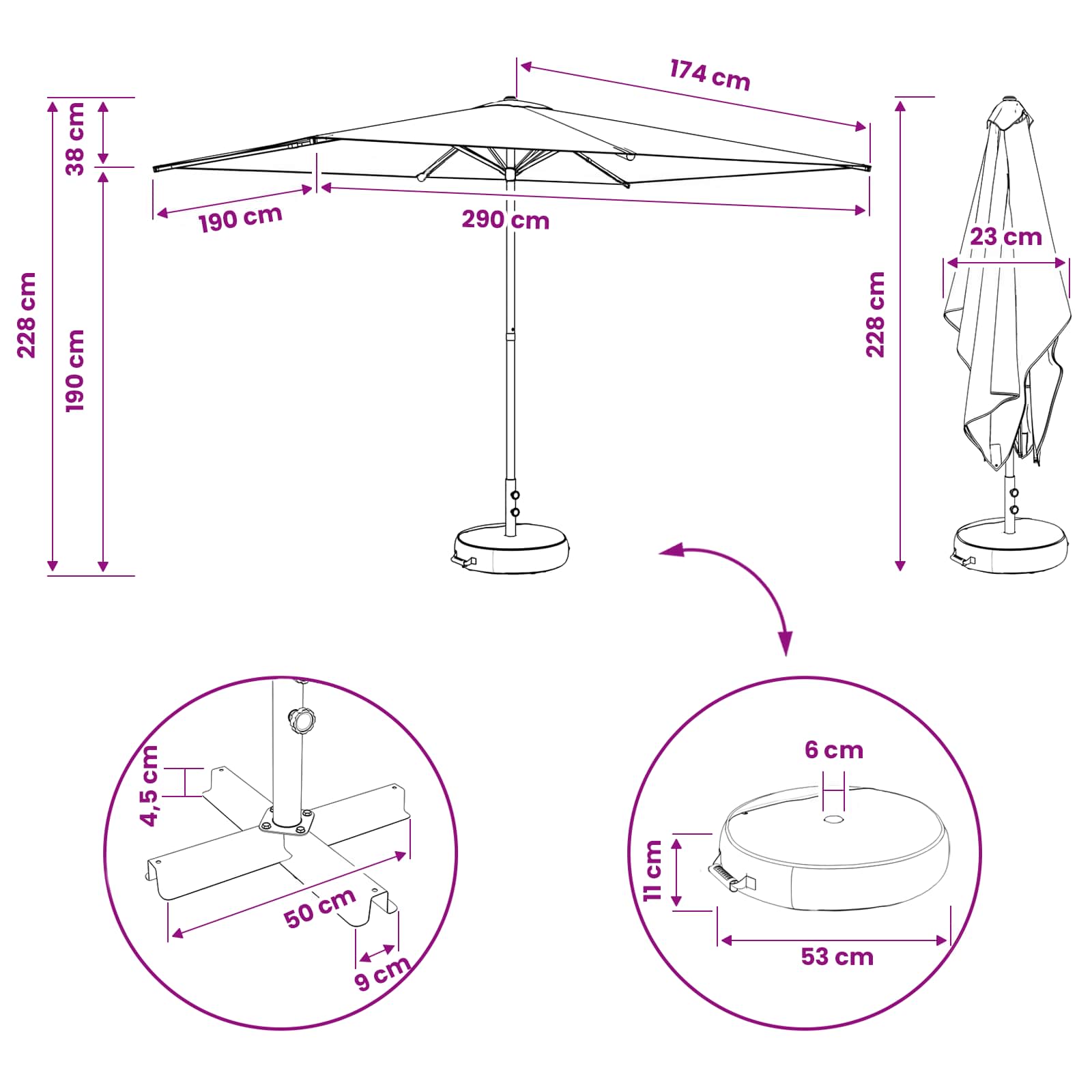 Tuinparasol 200 x 300 cm Polyester Rechthoekig Crèmekleurig