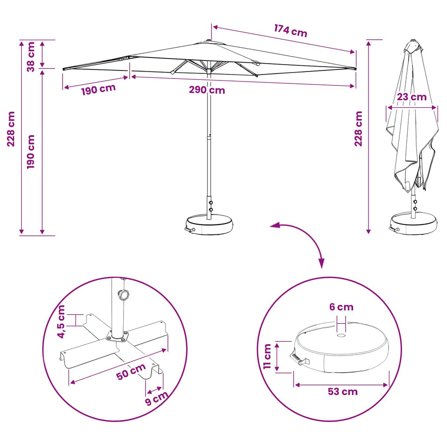 Tuinparasol 200 x 300 cm Polyester Rechthoekig Zwart