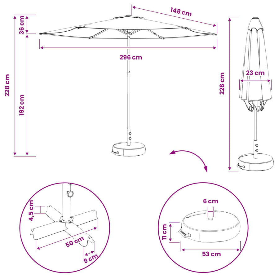 Tuinparasol 300 x 300 cm Polyester Rechthoekig Terracotta