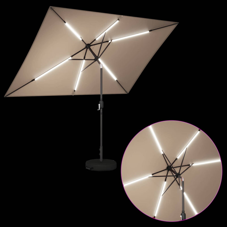 Tuin Parasol met LED Verlichting 200 x 300 cm Polyester Taupe