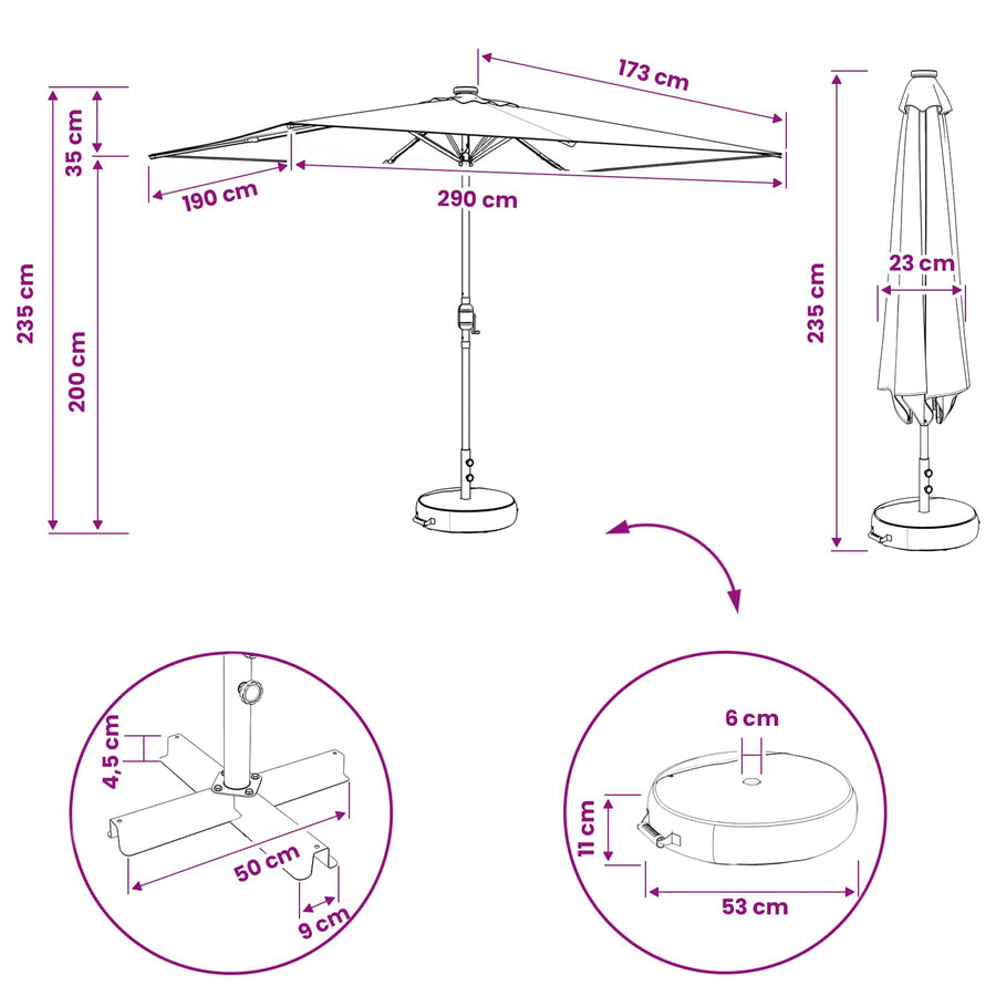 Tuin Parasol met LED Verlichting 200 x 300 cm Polyester Taupe