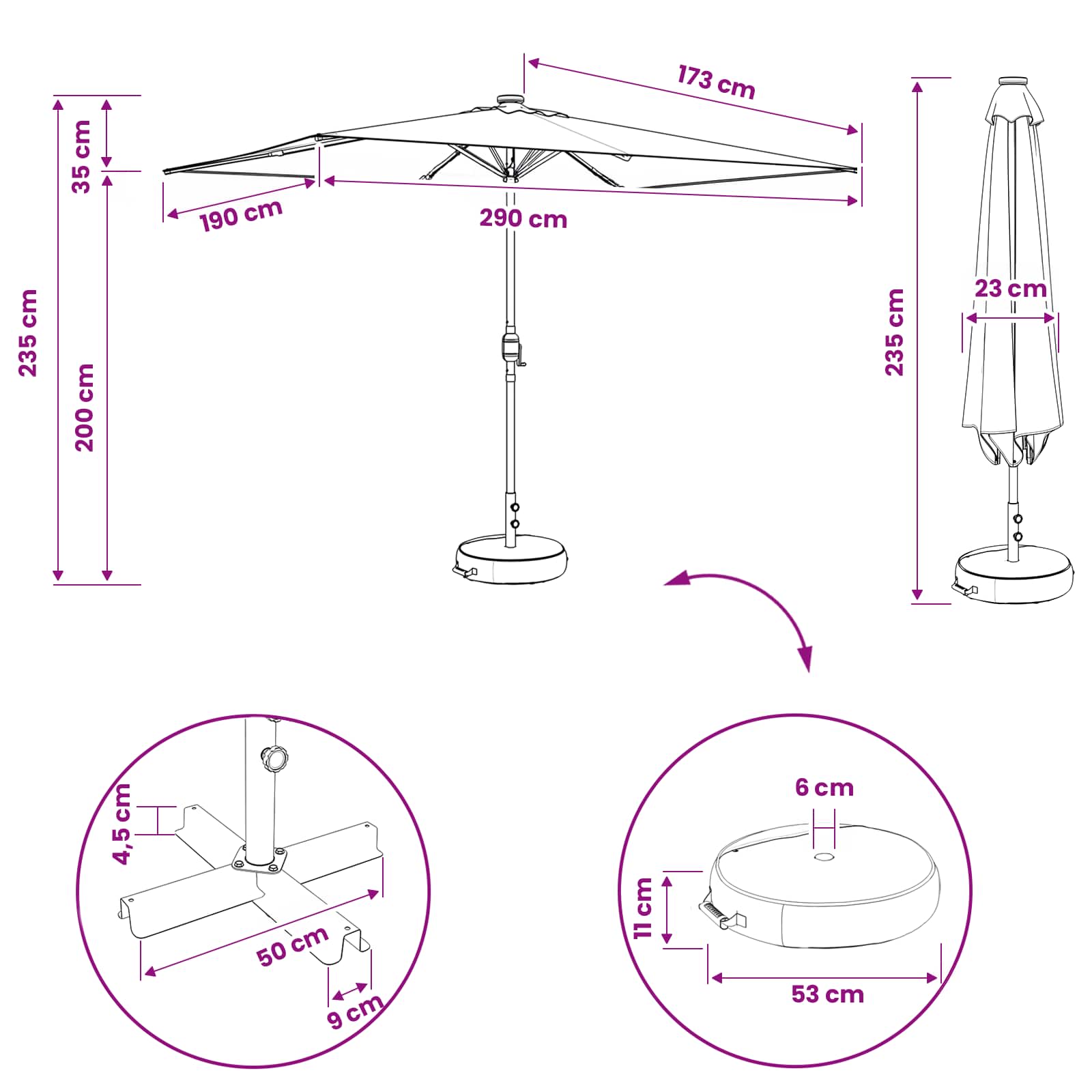 Tuin Parasol met LED Verlichting 200 x 300 cm Polyester