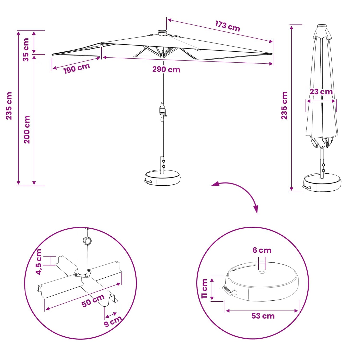 Tuin Parasol met LED Verlichting 200 x 300 cm Polyester