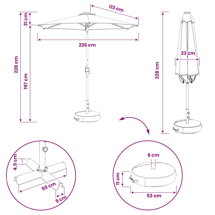 Tuin Parasol met LED Verlichting 230 x 230 cm Polyester