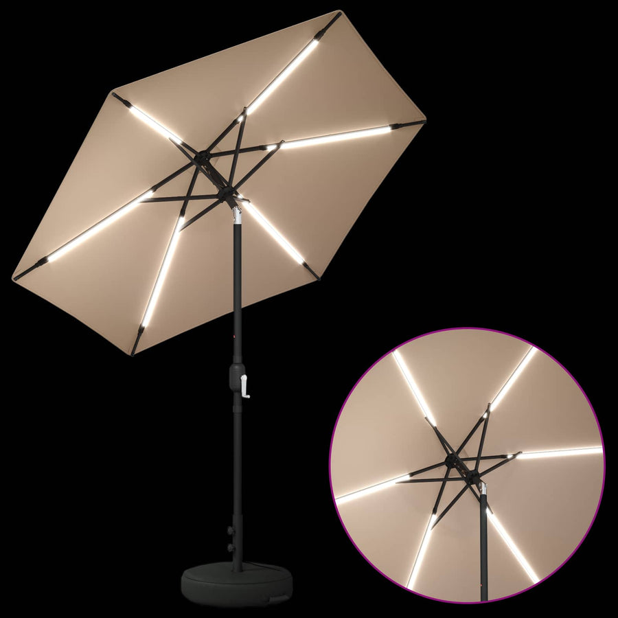 Tuin Parasol met LED Verlichting 230 x 230 cm Polyester Taupe