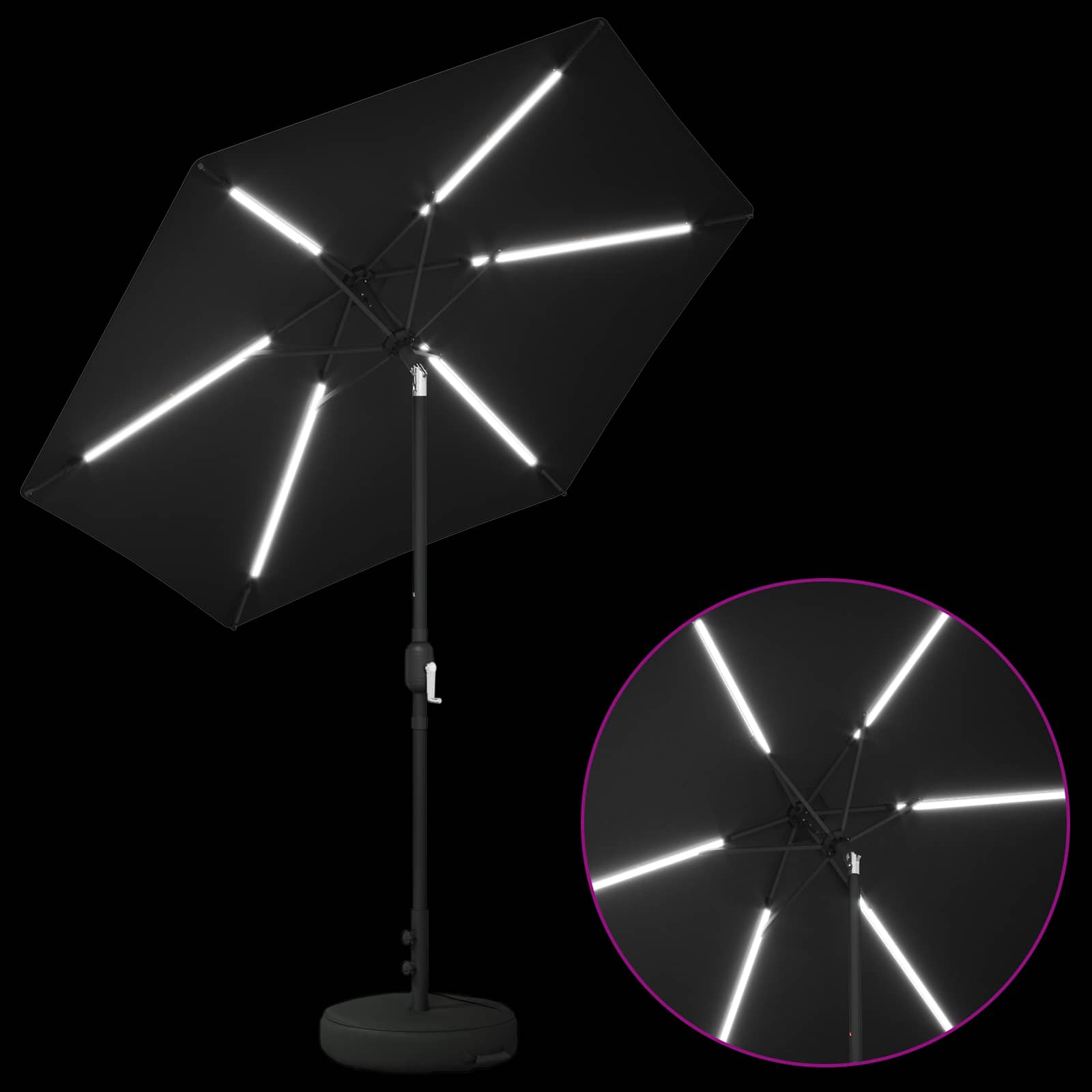 Tuin Parasol met LED Verlichting 230 x 230 cm Polyester Zwart