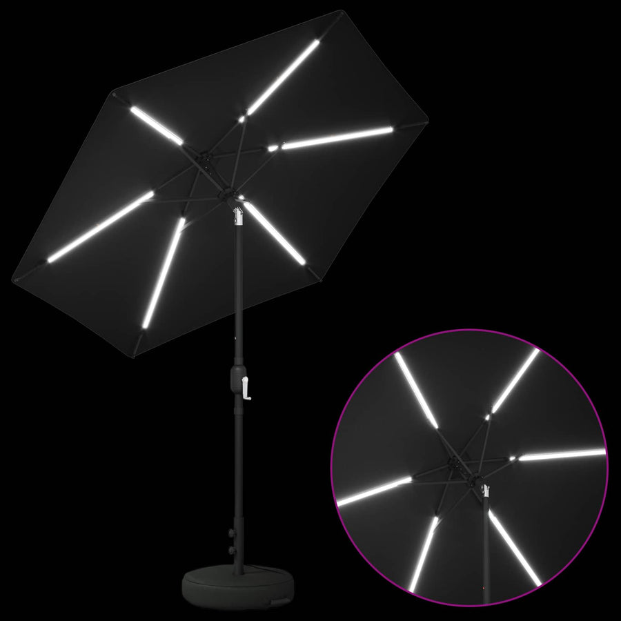 Tuin Parasol met LED Verlichting 230 x 230 cm Polyester Zwart