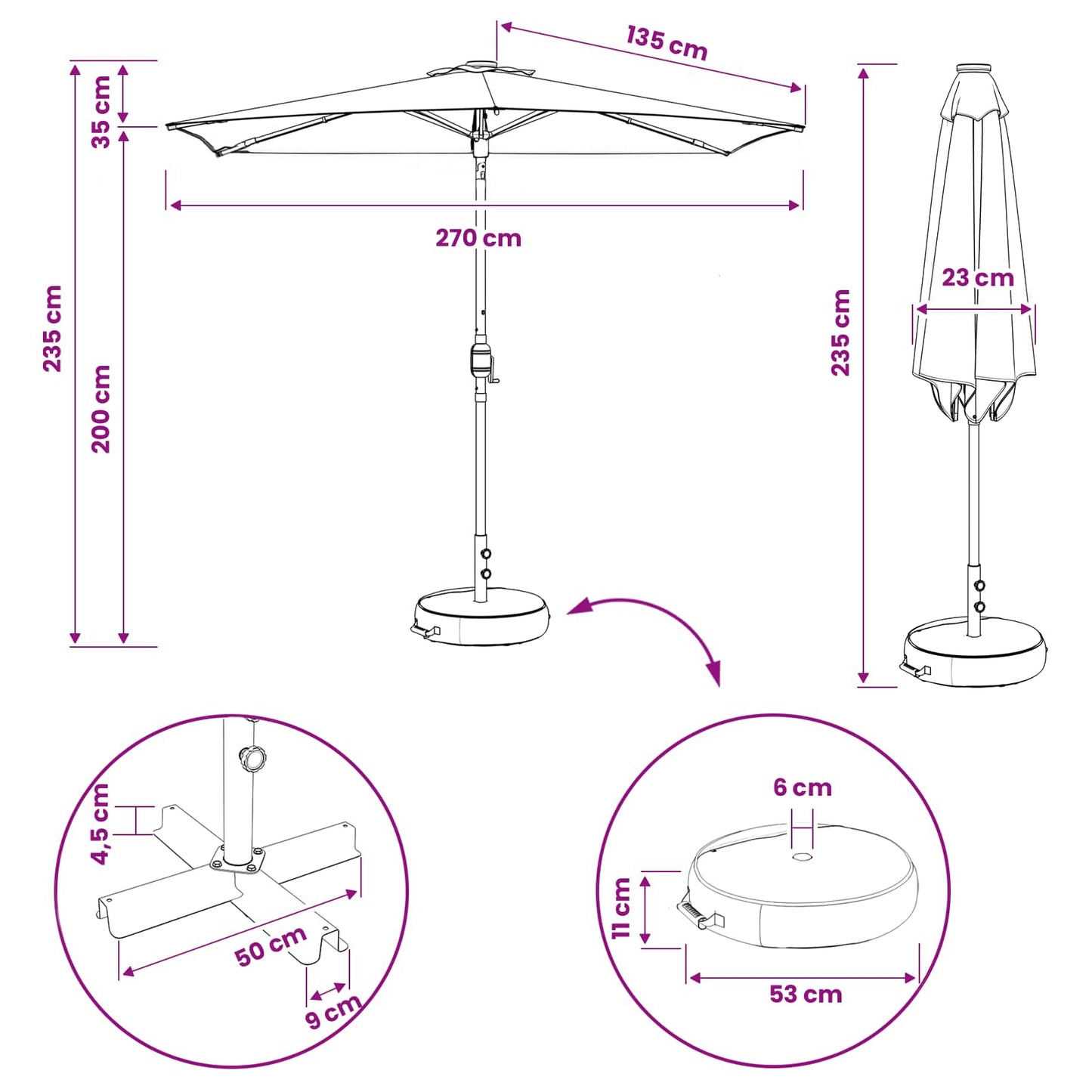 Tuin Parasol met LED Verlichting 270 x 270 cm Polyester