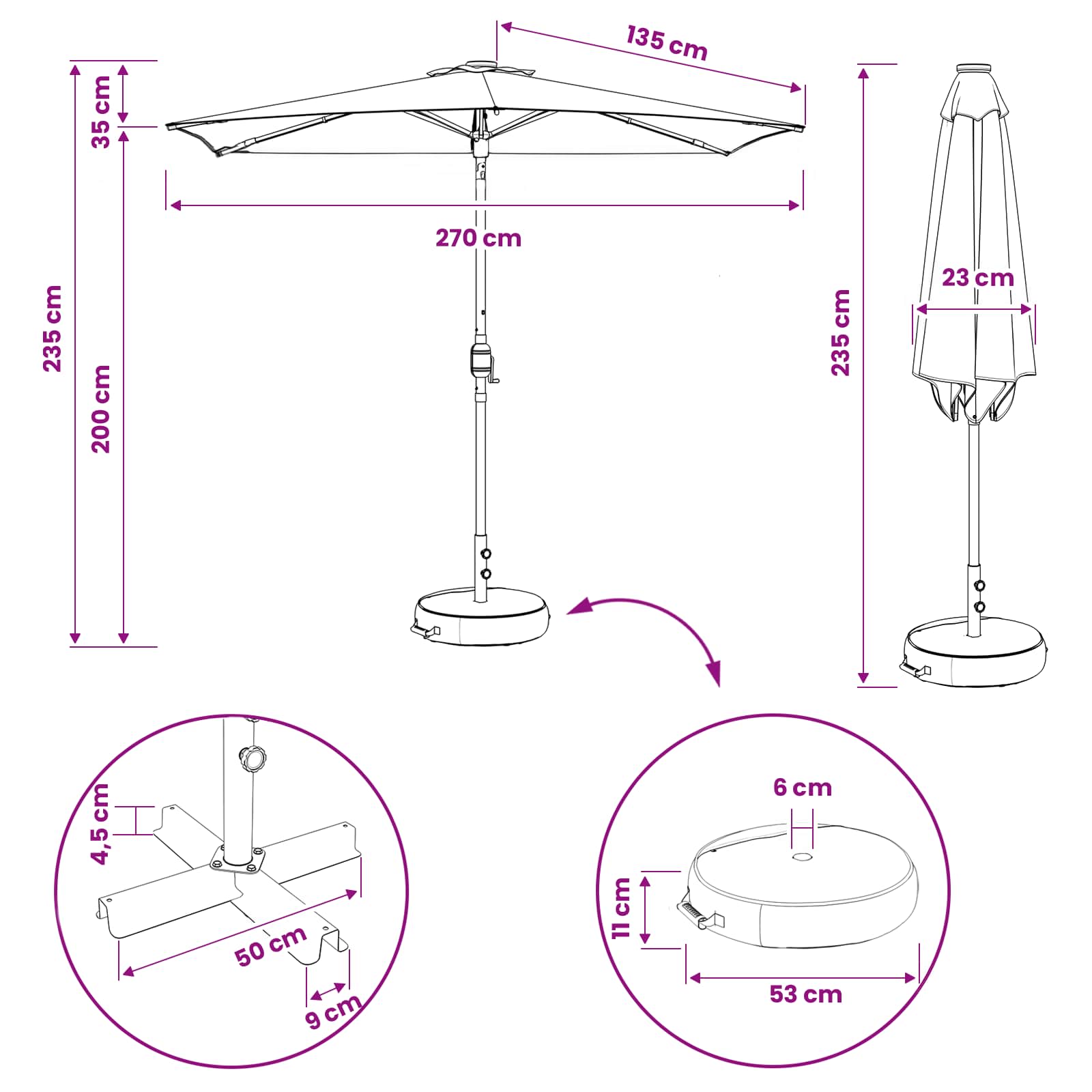 Tuin Parasol met LED Verlichting 270 x 270 cm Polyester