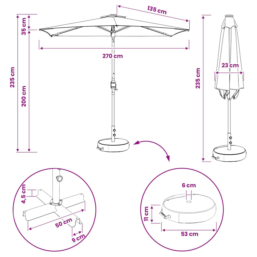 Tuin Parasol met LED Verlichting 270 x 270 cm Polyester