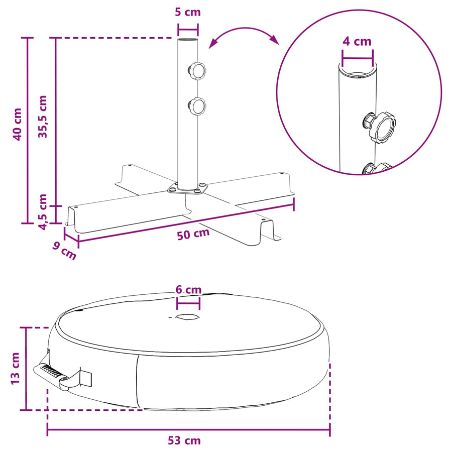 Patio Parasolvoet 50 x 50 cm Staal Zwart