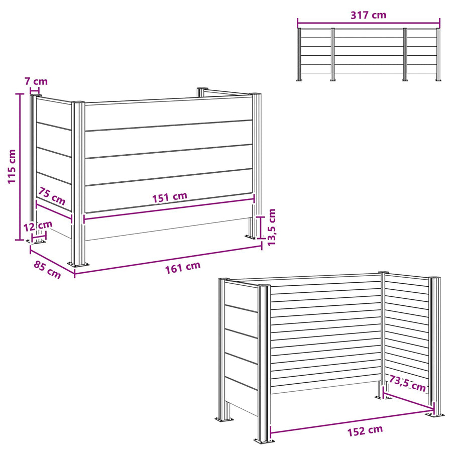 Afvalbak Schutting Bruin 161 x 85 x 115 cm Aluminium en WPC