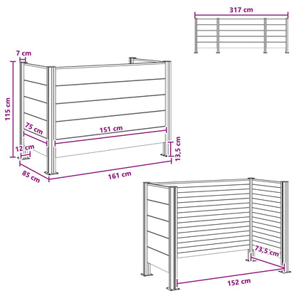 Afvalbak Schutting Grijs 161 x 85 x 115 cm Aluminium en WPC