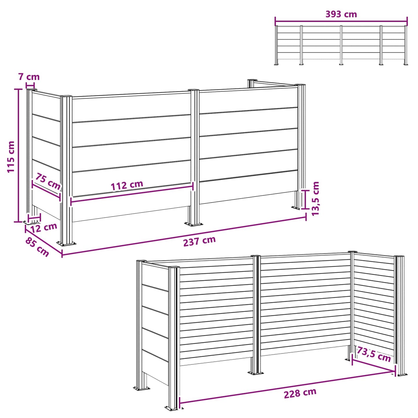 Afvalbak Schutting Grijs 237 x 85 x 115 cm Aluminium en WPC