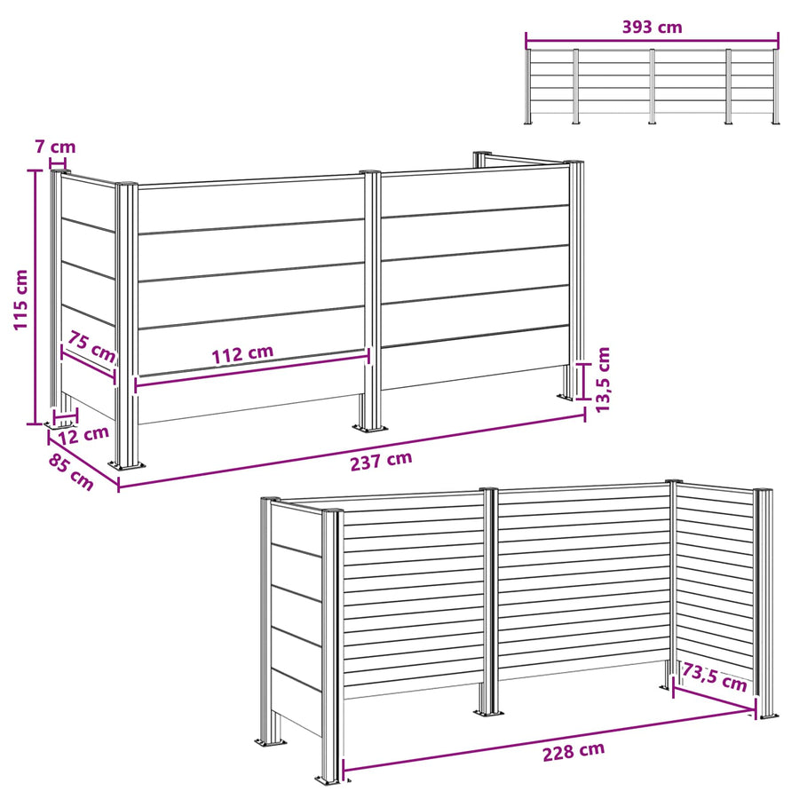 Afvalbak Schutting Grijs 237 x 85 x 115 cm Aluminium en WPC