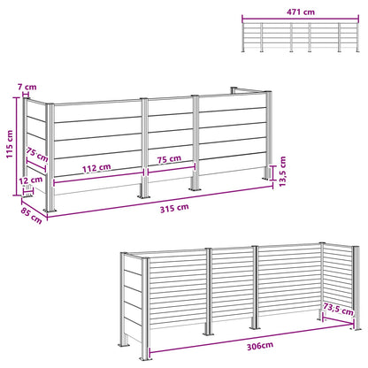 Afvalbak Schutting Grijs 315 x 85 x 115 cm Aluminium en WPC