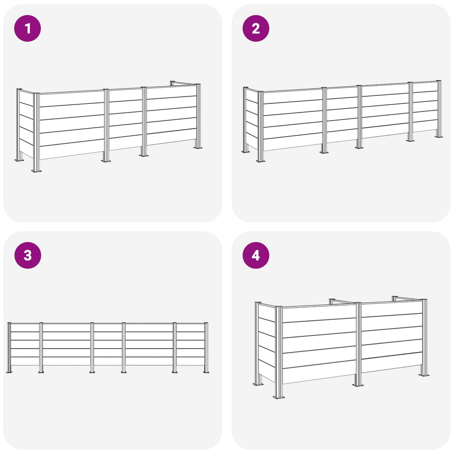 Afvalbak Schutting Grijs 315 x 85 x 115 cm Aluminium en WPC