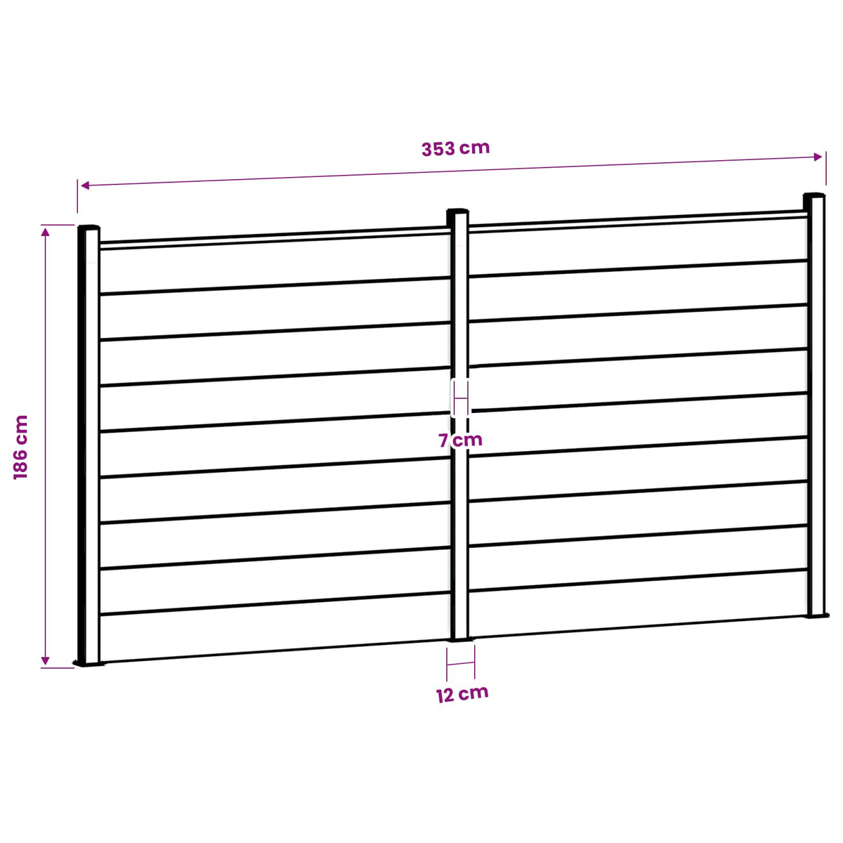 Hek set 353 x 186 cm WPC en Aluminium Grijs