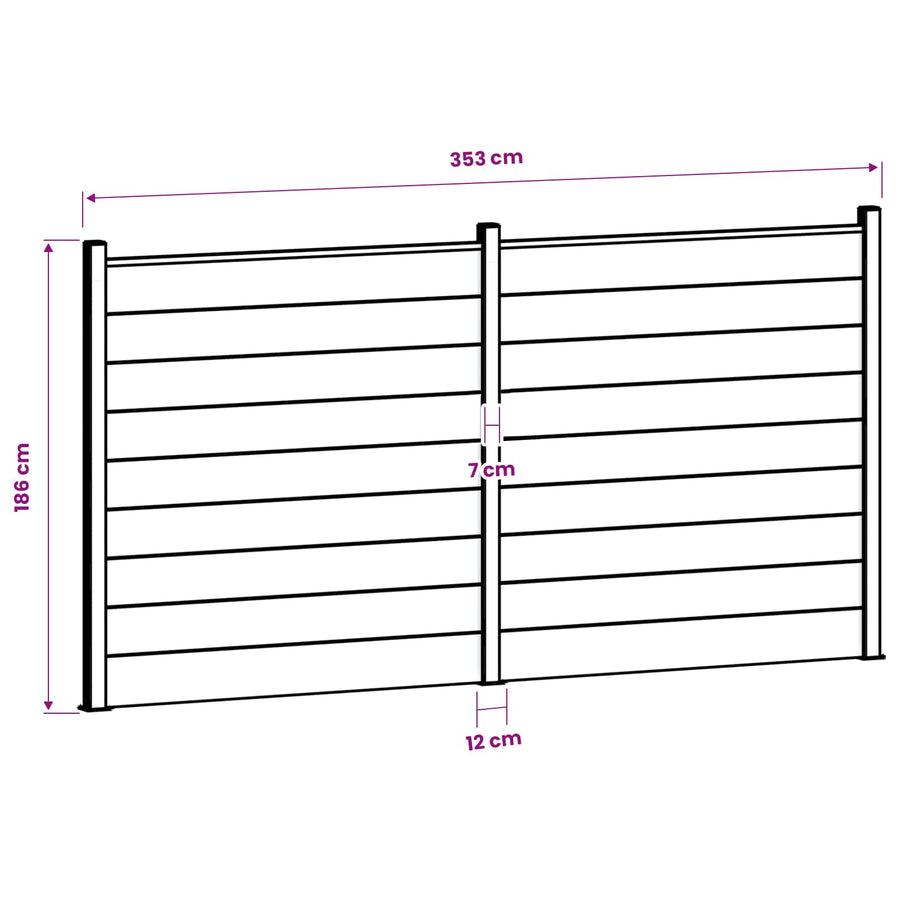 Hek set 353 x 186 cm WPC en Aluminium Grijs