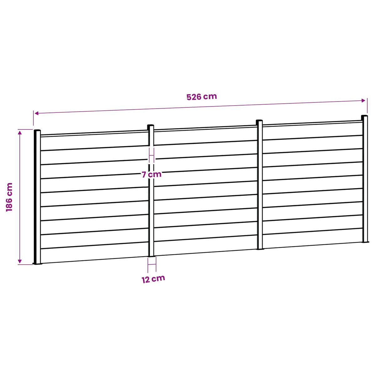 Hek set 526 x 186 cm WPC en Aluminium Grijs