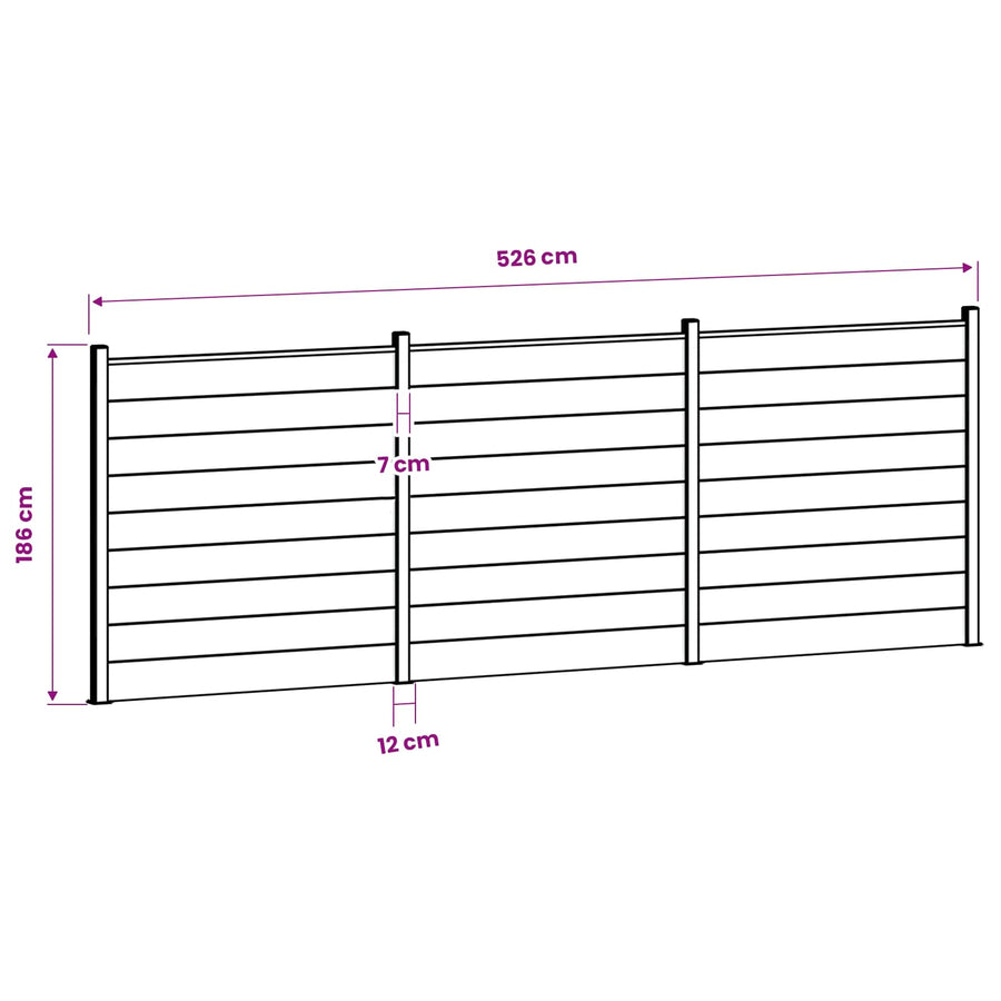 Hek set 526 x 186 cm WPC en Aluminium Grijs