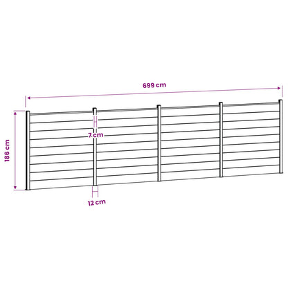 Hek set 699 x 186 cm WPC en Aluminium Grijs
