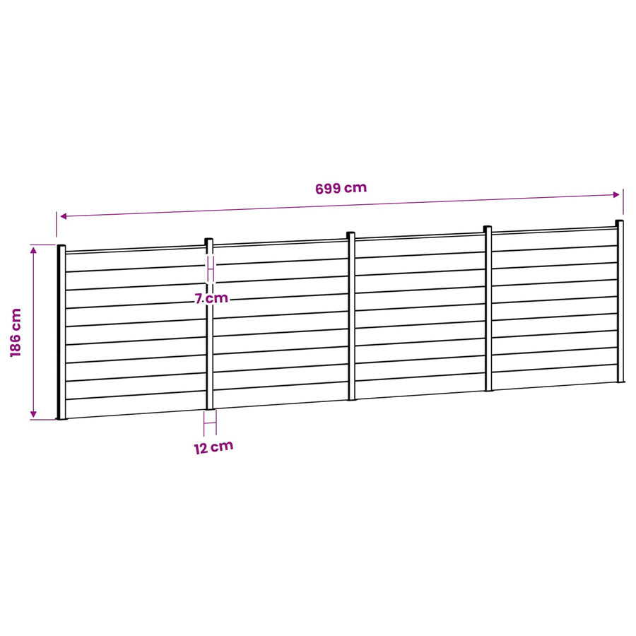 Hek set 699 x 186 cm WPC en Aluminium Grijs