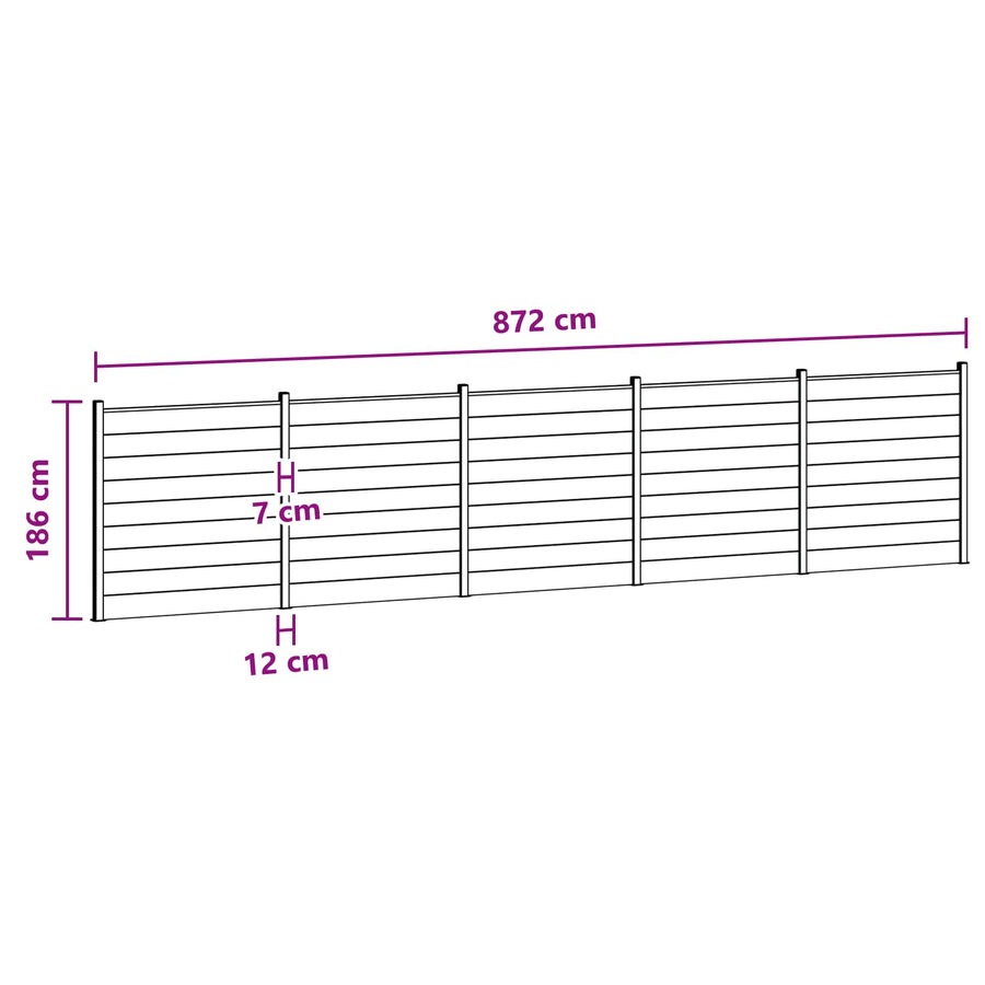 Hekpaneel 5 pcs WPC en Aluminium Grijs