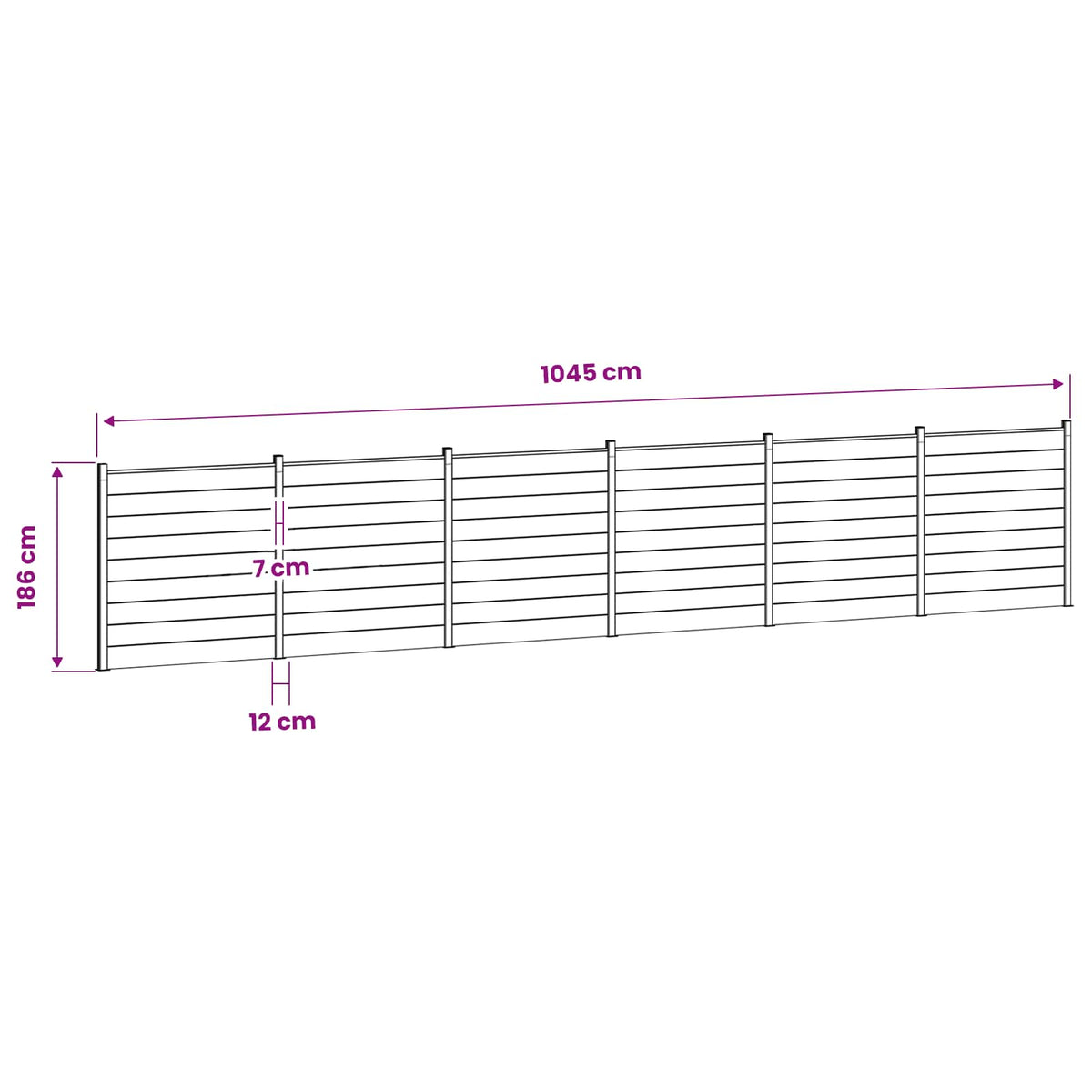 Hek set 1045 x 186 cm WPC en Aluminium Grijs