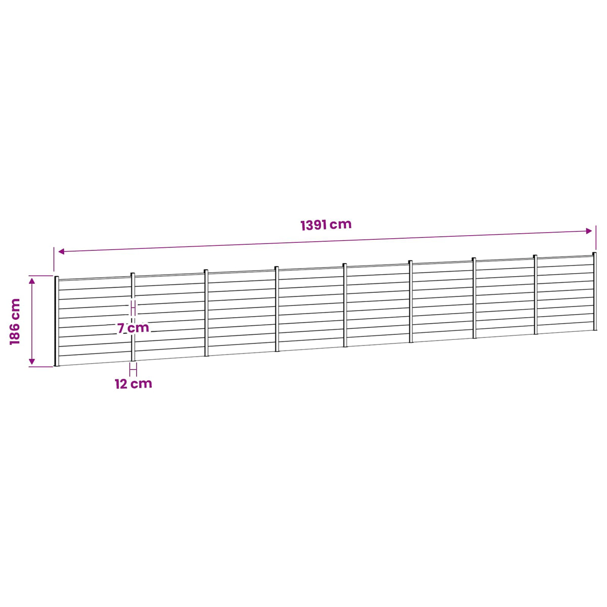 Hek set 1391 x 186 cm WPC en Aluminium Grijs