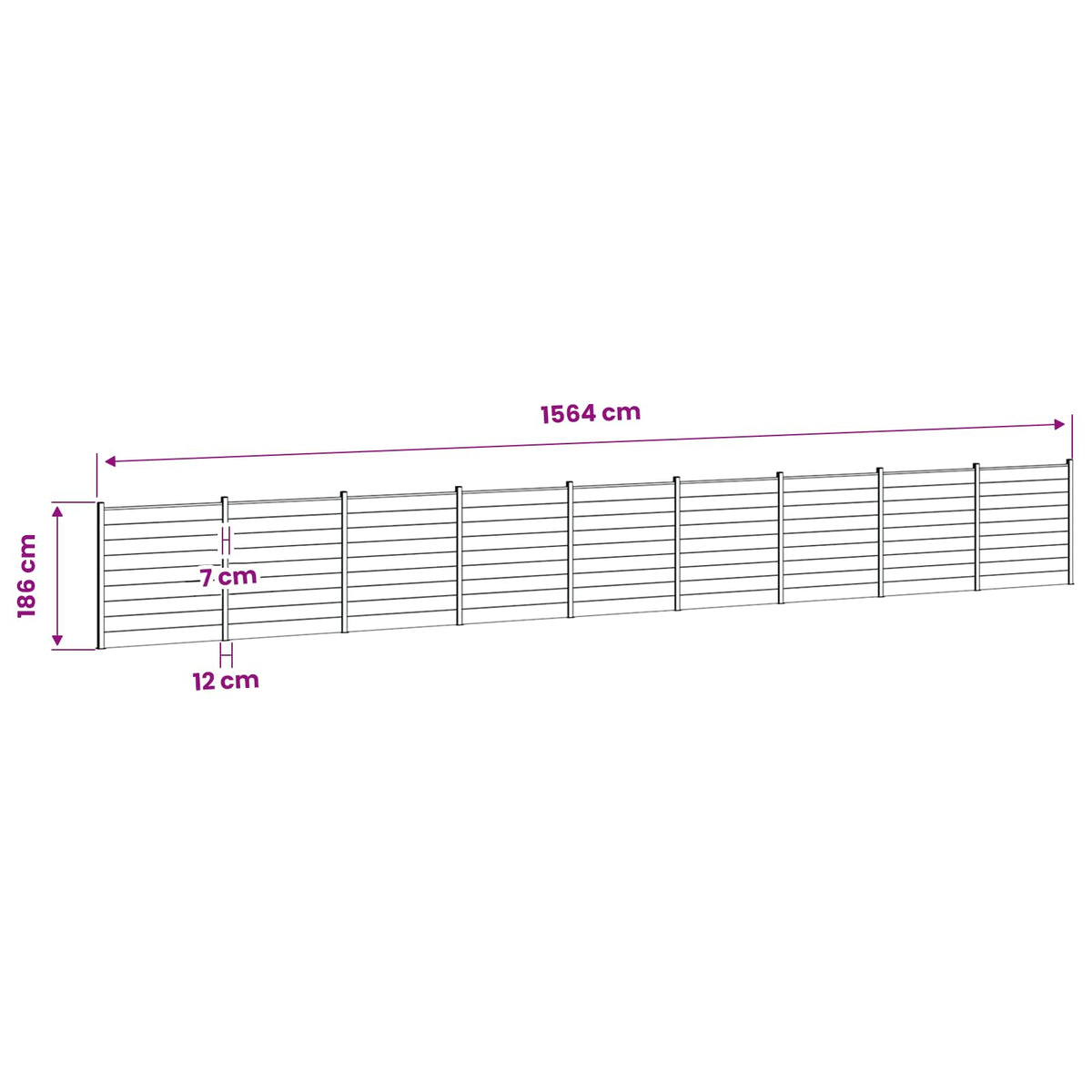 Hek set 1564 x 186 cm WPC en Aluminium Grijs