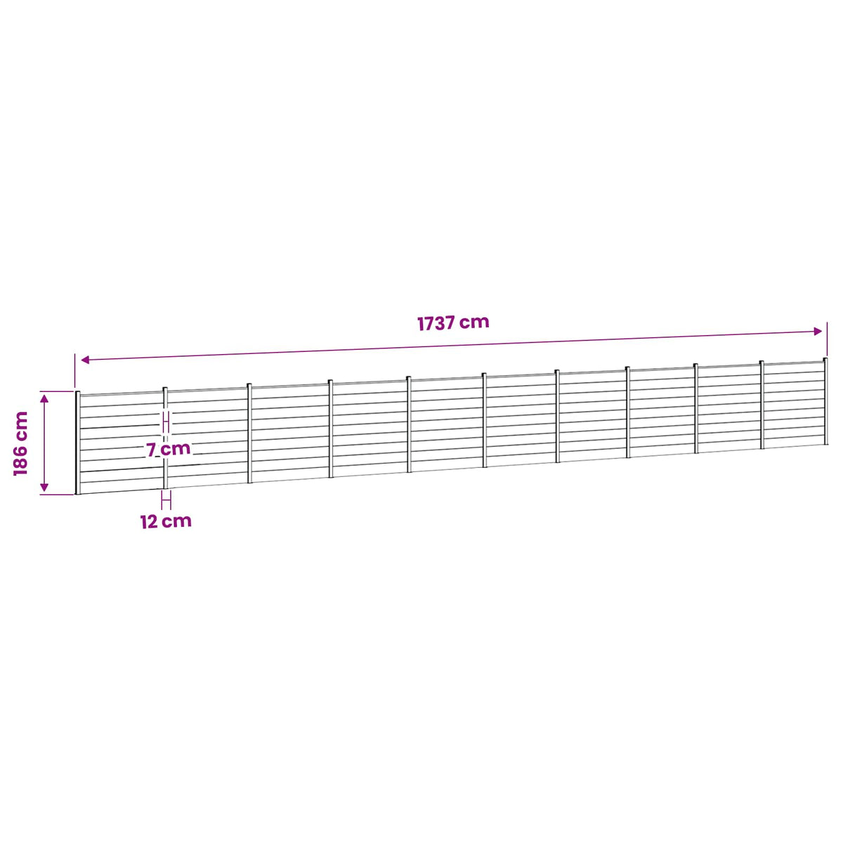 Hek set 1737 x 186 cm WPC en Aluminium Grijs