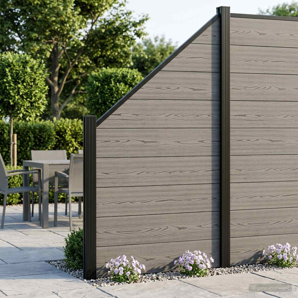 Hek set 619 x 186 cm WPC en Aluminium Grijs