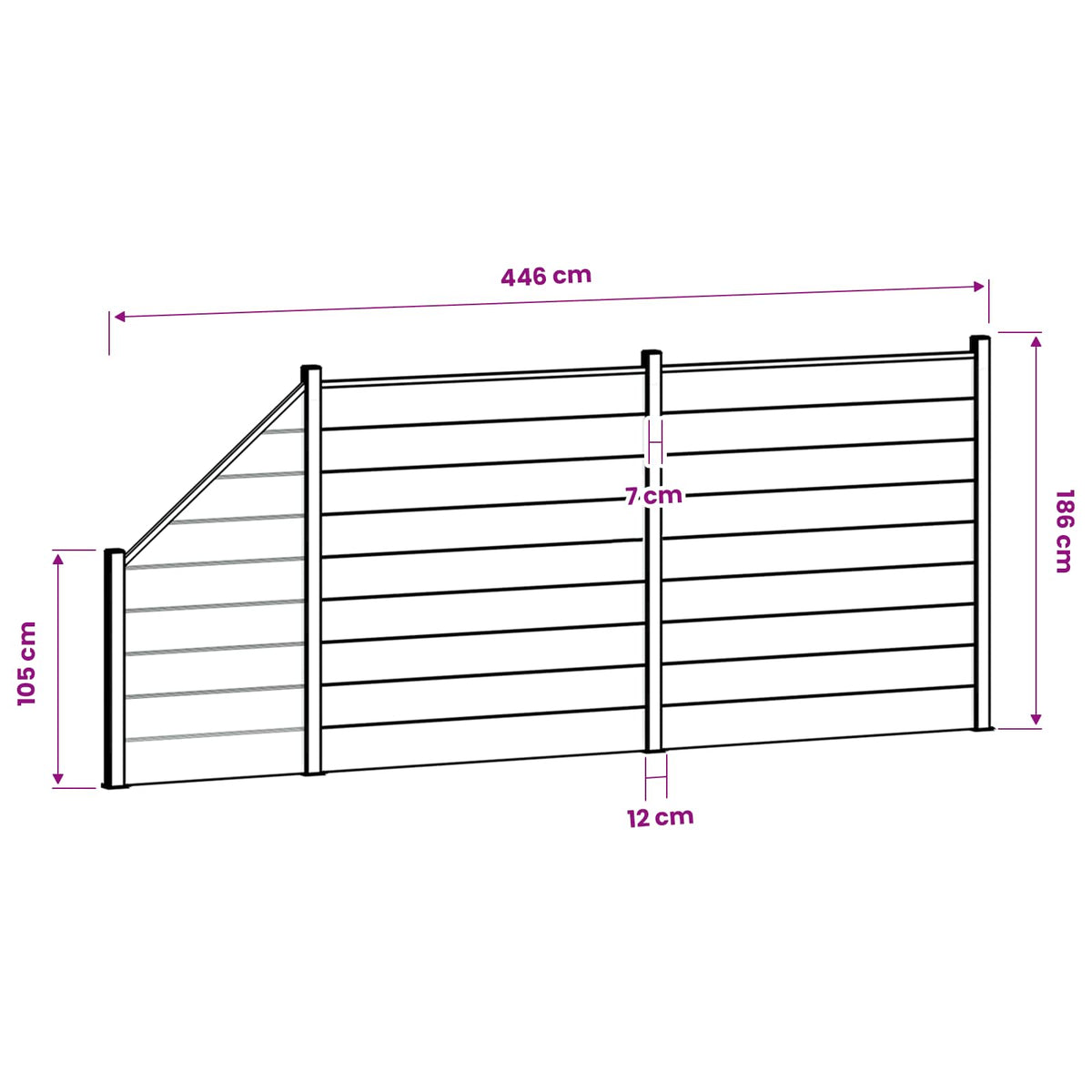 Hek set 446 x 186 cm WPC en Aluminium Grijs