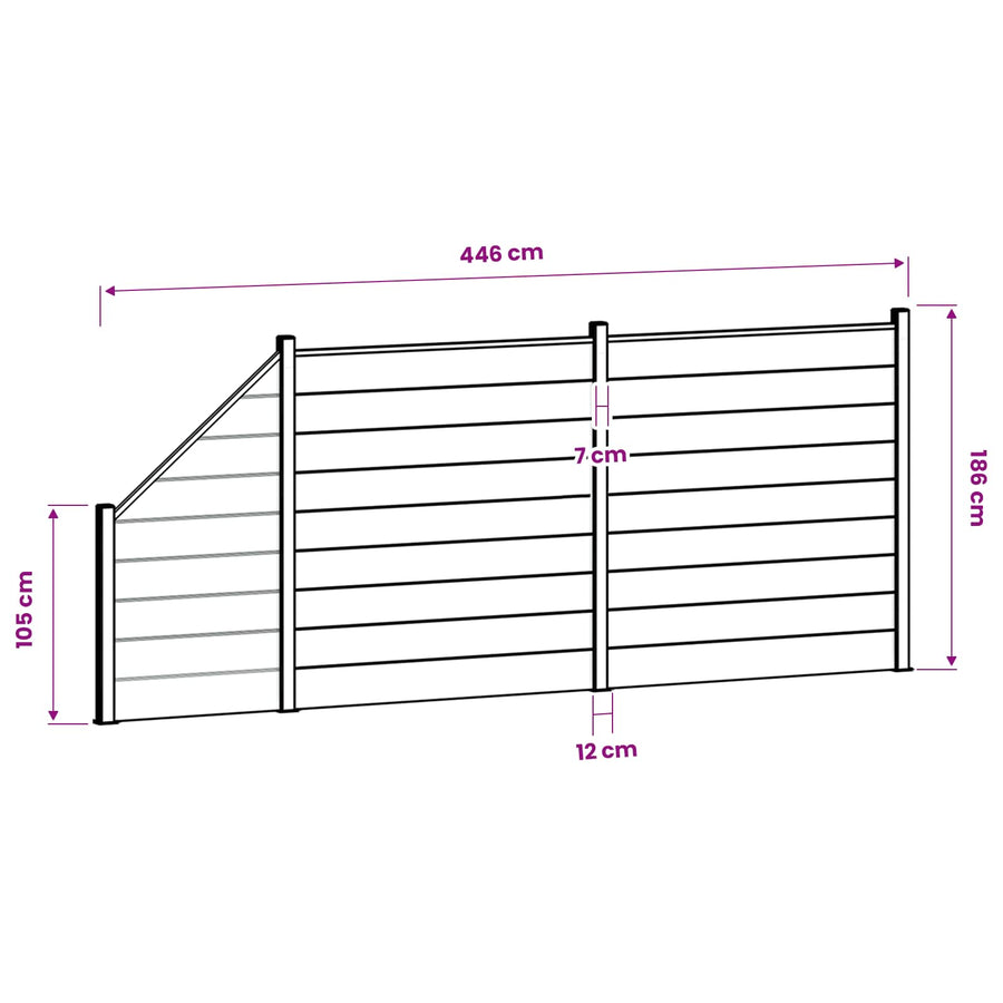 Hek set 446 x 186 cm WPC en Aluminium Grijs