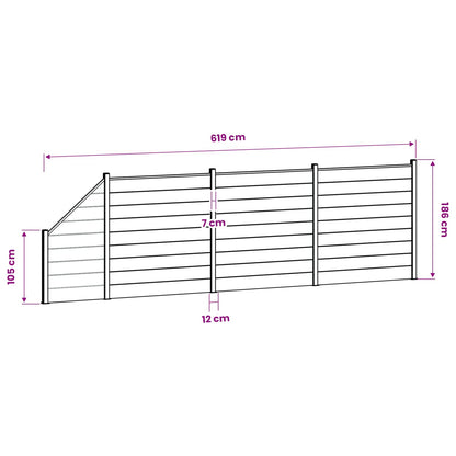 Hek set 619 x 186 cm WPC en Aluminium Grijs