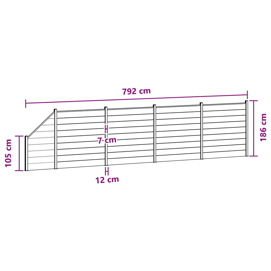 Hekpaneel 5 pcs WPC en Aluminium Grijs