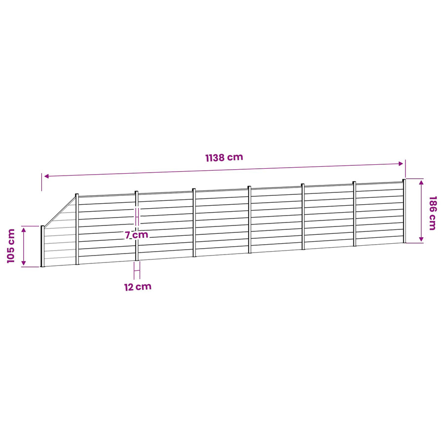 Hek set 1138 x 186 cm WPC en Aluminium Grijs
